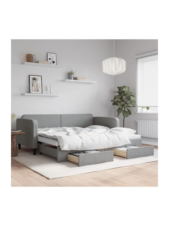 Καναπές Κρεβάτι Μονό Επενδυμένο με Ύφασμα Γκρι με Τάβλες για Στρώμα 90x200cm