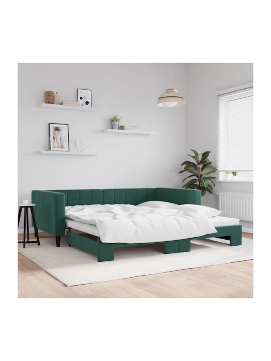 Sofa Bed Single Upholstered with Fabric Green w...