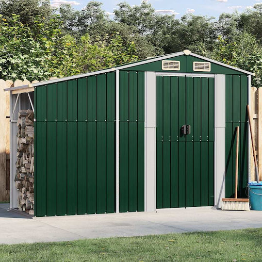 Metallic Garden Shed Galvanized Green with Air Vents L2.77xW0.93xH1.79m