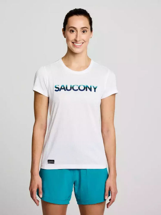 Saucony Stopwatch Graphic Damen Sport T-Shirt Weiß