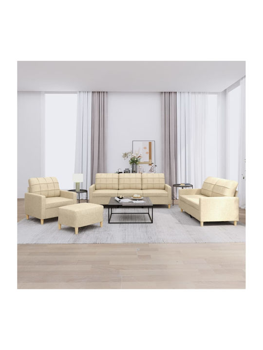 Living Room Furniture Set 3-Seater & 2-Seater & Armchair & Stool Beige