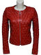 Women's Short Lifestyle Leather Jacket for Winter Red