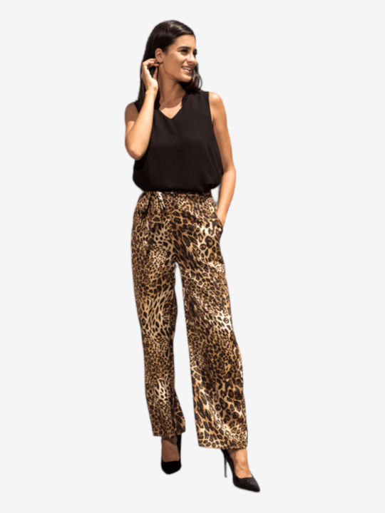 Freestyle Damen Satin Palazzo-Hose in Normaler Passform Leopard