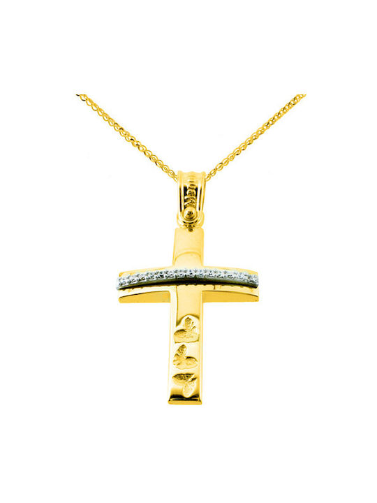 Damen Gold Kreuz 14K mit Kette