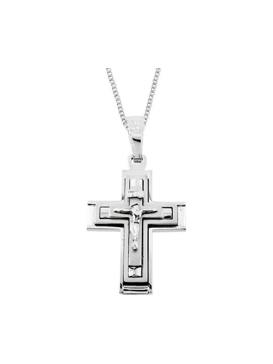 Herren Weißgold Kreuz 14K mit Kette