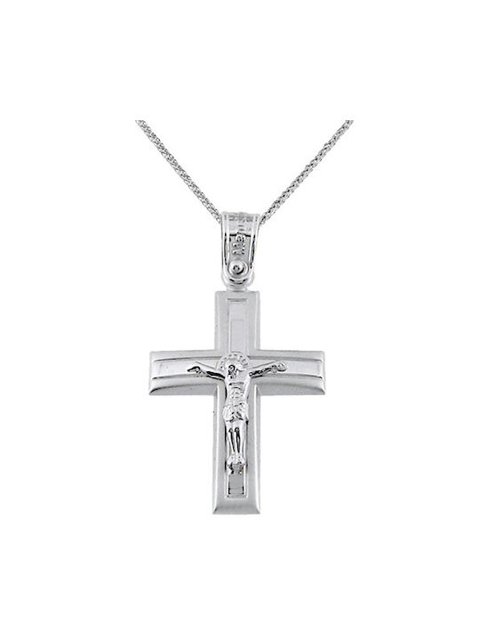 Herren Weißgold Kreuz 14K mit Kette