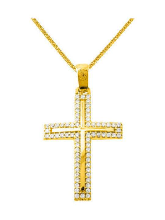 Damen Gold Kreuz 14K mit Kette