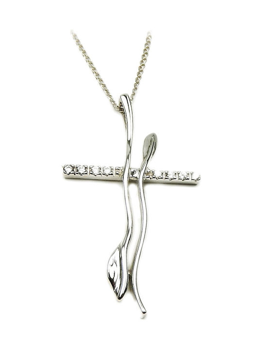 Polytimo Women's White Gold Cross 14K with Chain