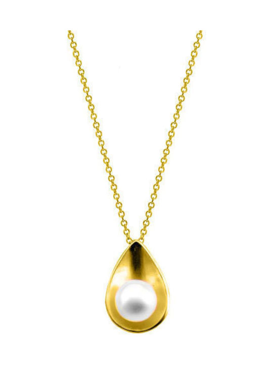 Necklace with design Tear from Gold 14K with Pearls