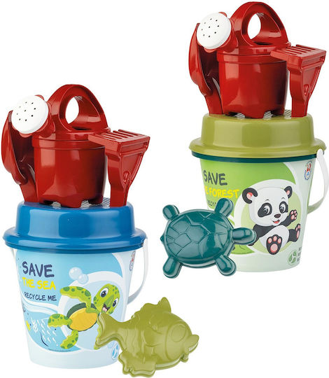 Wader Beach Bucket Set with Accessories made of Plastic 15cm 6pcs (Μiscellaneous Designs/Colors)