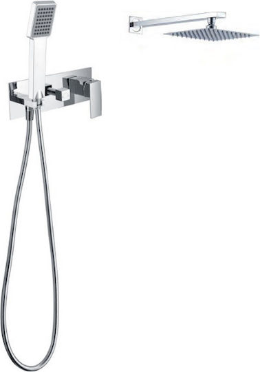Excel Set Mischer, Handbrause & Duschkopf für Wandmontage für Dusche 2 Ausgänge Silber