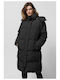 Women's Long Puffer Jacket for Winter Black
