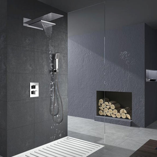 Excel Set Mischer, Handbrause & Duschkopf für Wandmontage für Dusche Silber