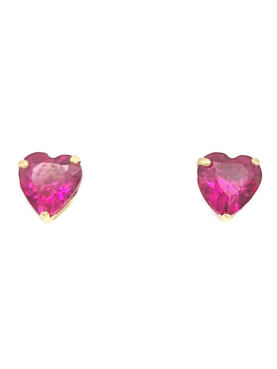 14K Gold Earrings for Children with red stones ER4162