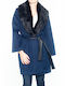 Frauen Blau Jacke mit Pelzdetails