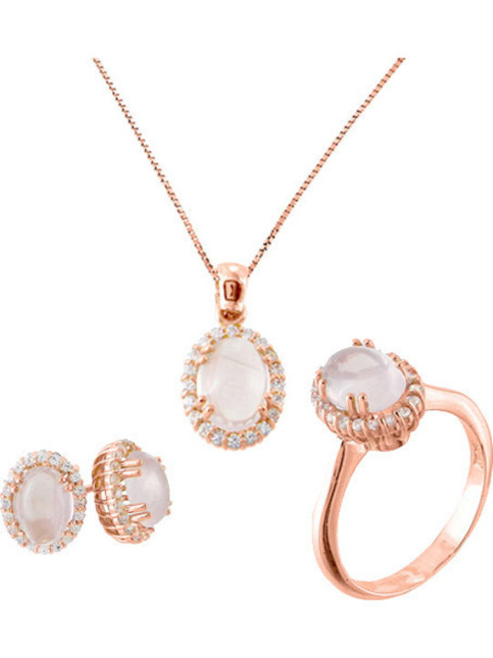 Xrisokosmima Set with Necklace , Earrings & Ring from Rose Gold with Stones
