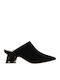 Suede Mules with Chunky Low Heel in Black Color