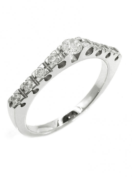 Polytimo Ring with Zircon made of White gold 14K