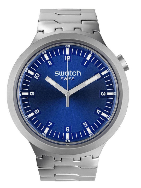 Swatch Indigo Hour Men's Watch 47mm Battery with Silver Metal Bracelet