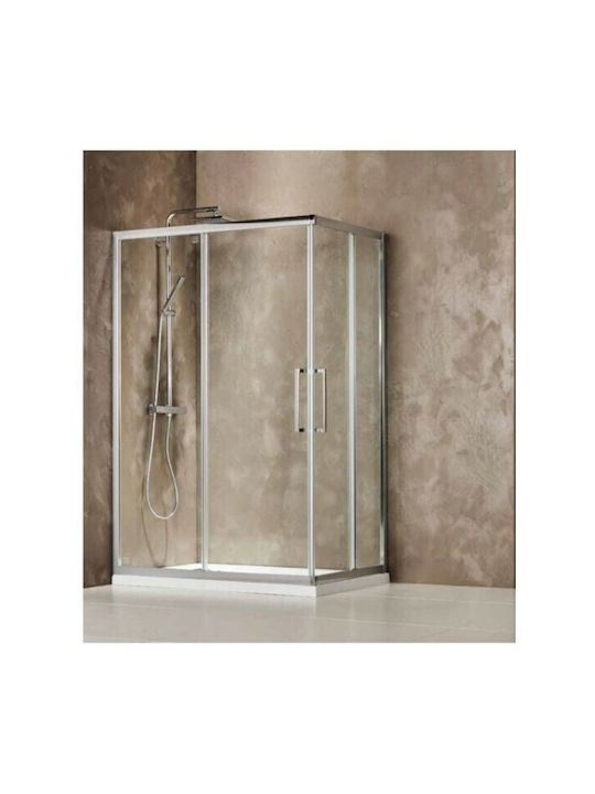 Devon Primus Plus CR 13080 Offset Corner Entry Clean Glass Ασύμμετρη Καμπίνα Ντουζιέρας Με 2 Σταθερά & 2 Συρόμενα Φύλλα