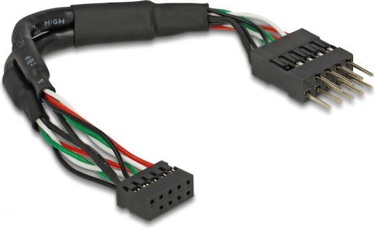 DeLock USB 2.0 Stiftleiste Buchse 2,00 mm 10-polig auf USB 2.0 Stiftleiste Stecker 2,54 mm 10-polig 12 cm (41977)