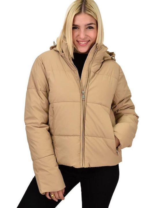 Kurz Damen Puffer Jacke für Winter Beige
