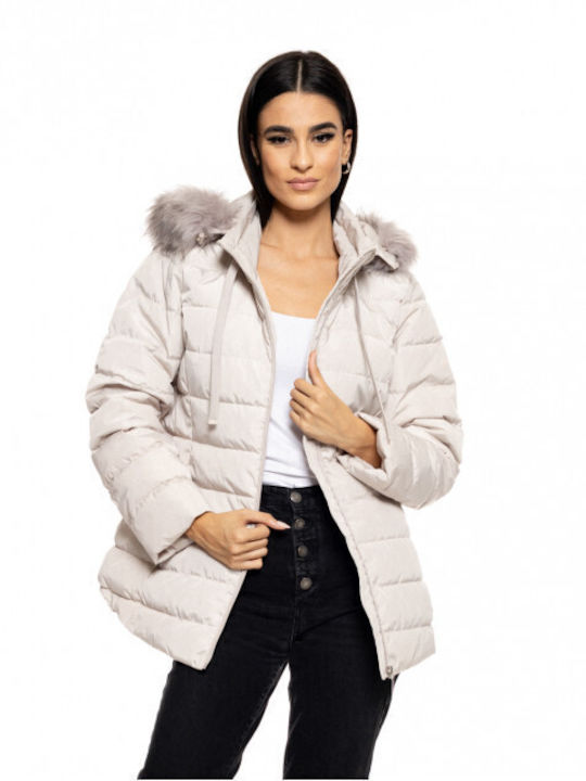 Splendid Women's Short Puffer Jacket for Winter with Hood White