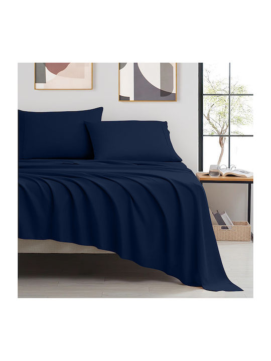 Lino Home Sheet Sets Queen with Elastic 160x200+35cm. Luxos Navy Blue 4pcs