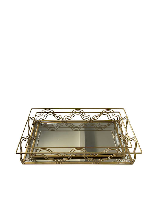 Karvounis Metallic Rectangular Decorative Tray with Mirror 2pcs