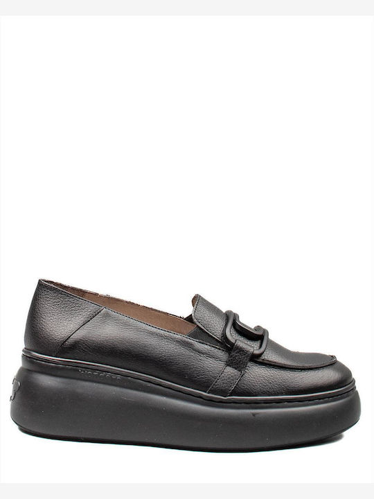 Wonders Δερμάτινα Γυναικεία Loafers σε Μαύρο Χρώμα