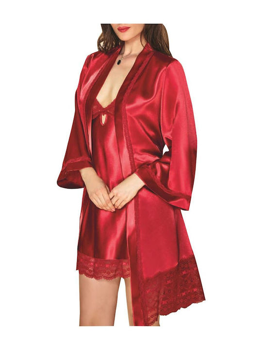 FMS Winter Women's Satin Robe with Nightdress Black