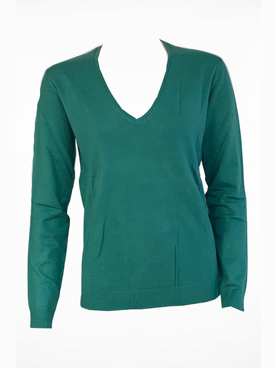 Losan Women's Long Sleeve Sweater with V Neckline Green