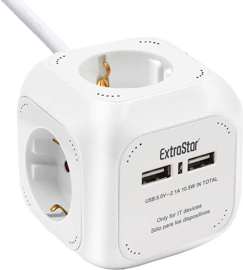 Extrastar Steckdosenleiste 4 Positionen mit 2 USB-A und Kabel 1.5m