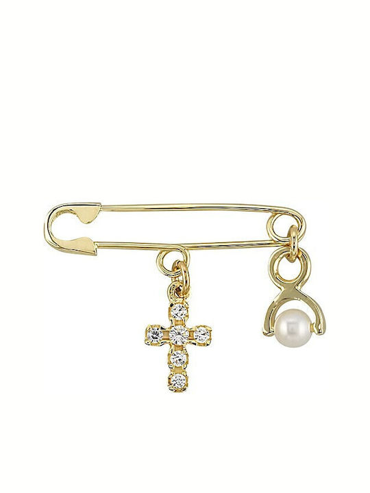 Verorama Детска Брошка от Злато 14K с Кръст за Момиче