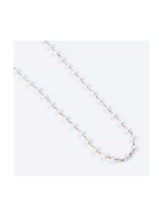 Cuoro Necklace Rosary from Gold-Plated Steel with Pearls