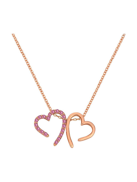 Verorama Necklace Double with design Heart from Gold Plated Silver