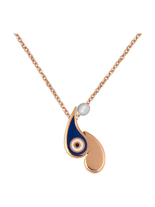 Verorama Necklace Double with design Tear from Rose Gold Plated Silver with Pearls