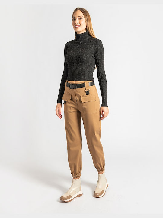 InShoes Μονόχρωμο Femei Tesatura Pantaloni Camel