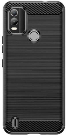Carbon Fiber Brushed Umschlag Rückseite Silikon Schwarz (Nokia C22)