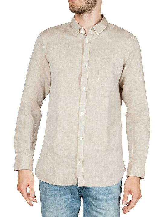 Gnious Men's Shirt Long Sleeve Linen Beige