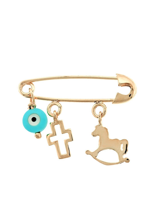 Art d or Child Safety Pin made of Gold 9K with Cross