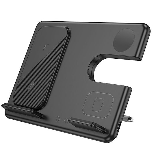 Hoco Ασύρματος Φορτιστής (Qi Pad) 15W Power Delivery / Quick Charge 3.0 Μαύρος (CQ2 Flash 3-in-1)