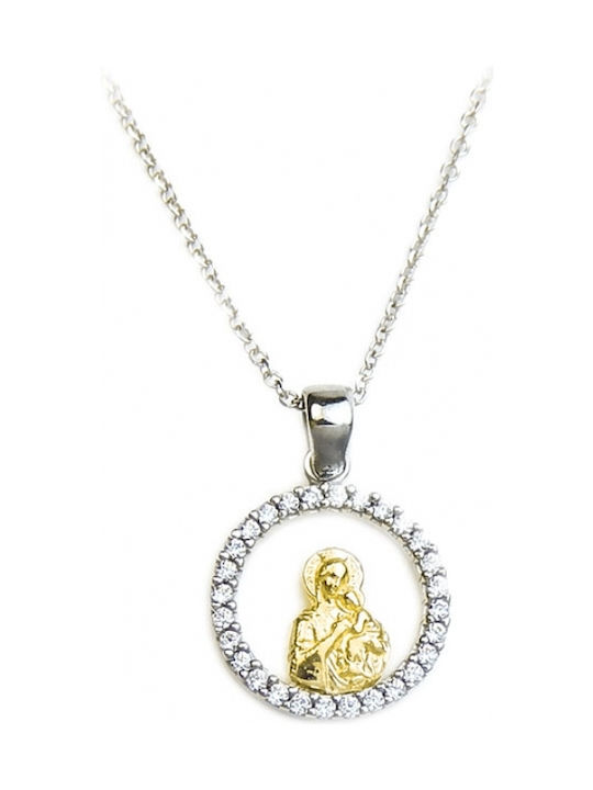Polytimo Anhänger Kinder Amulett mit Kette mit der Jungfrau Maria aus Weißgold 9K XPK-113