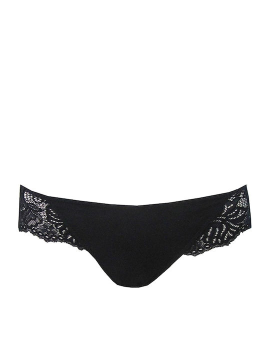 Jadea Cotton Women's String with Lace Black