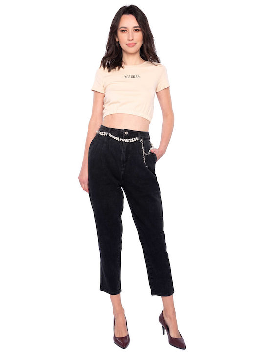 E-shopping Avenue pentru Femei Crop Top cu Mâneci Scurte Bej