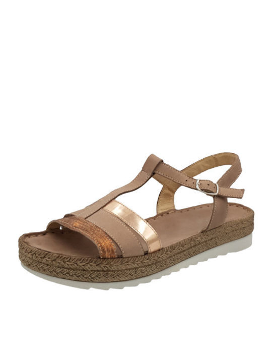 Walk In The City Anatomic Leather Women's Sandals with Ankle Strap Beige