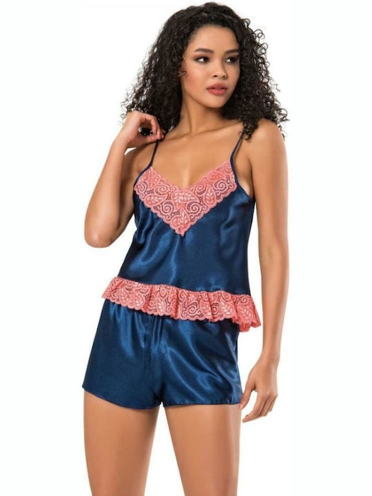 Moongirl Winter Satin Women's Pyjama Shorts Dark Blue