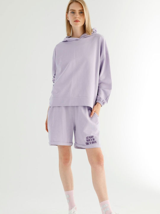 Siyah Inci Winter Women's Pyjama Set Cotton Purple
