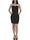 Καλοκαιρινό Mini Βραδινό Φόρεμα Strapless Δερμάτινο Μαύρο