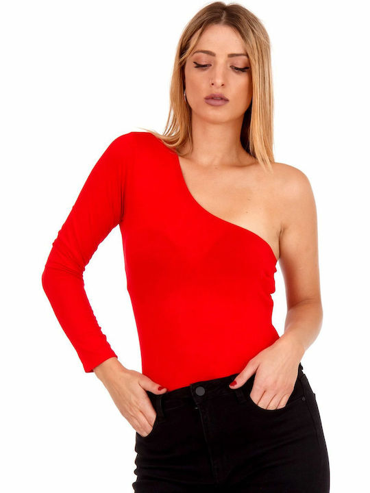 Silia D One Shoulder Bodysuit Red